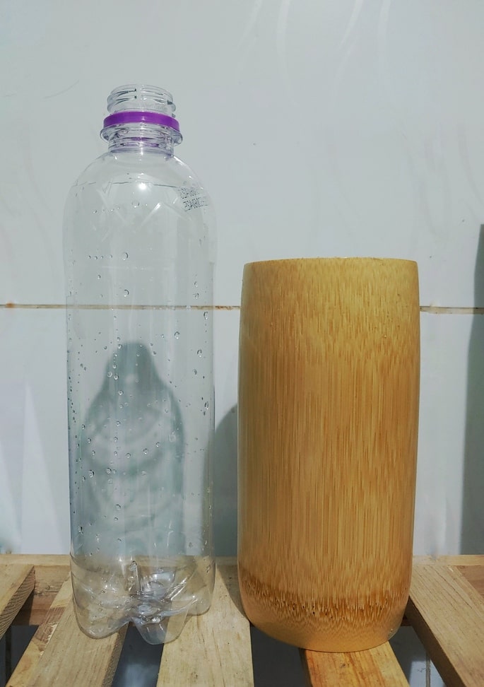 Bamboo cup And Plastic bottle