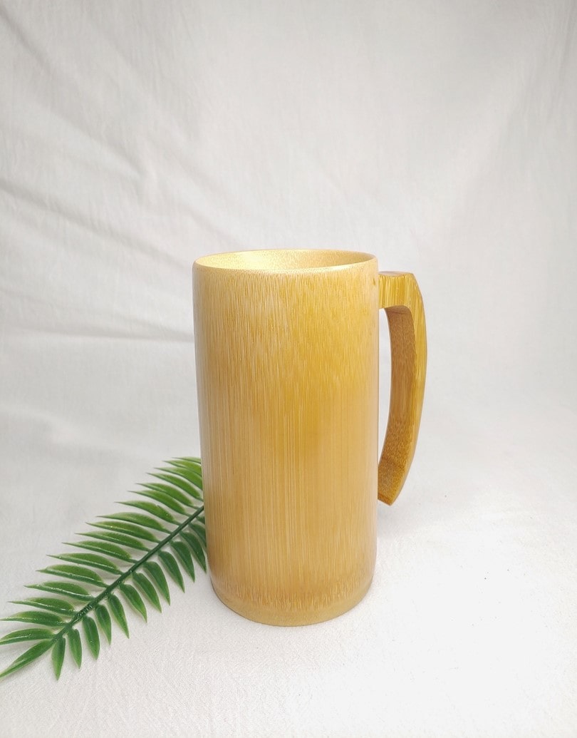 Reusable Handmade Natural Bamboo Cup with Curved Handle - AhaBamboo
