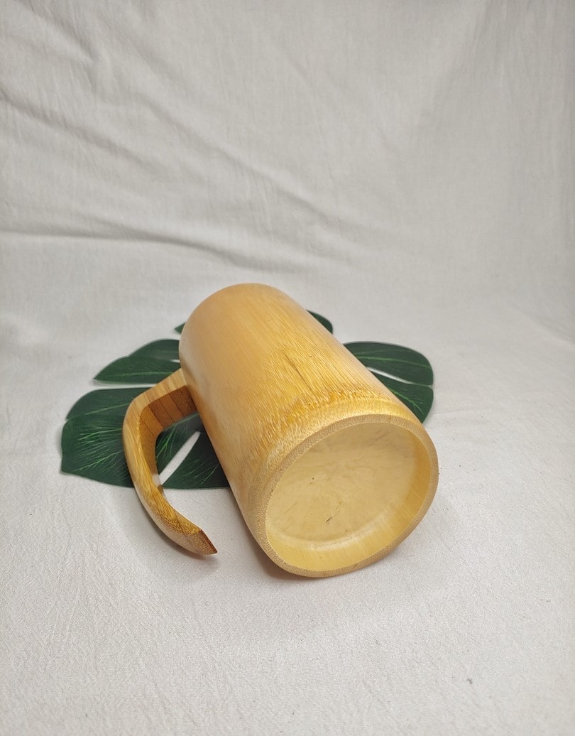 Reusable Handmade Natural Bamboo Cup with Curved Handle 3