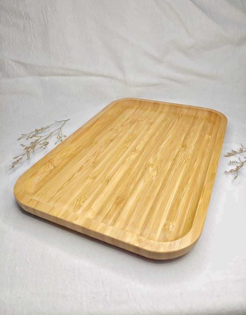 Solid Bamboo Serving Tray, Beautifully Crafted, Sturdy 2