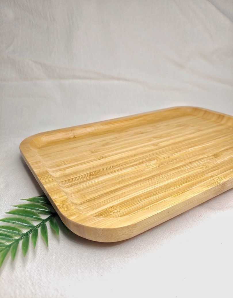 Solid Bamboo Serving Tray, Beautifully Crafted, Sturdy 3